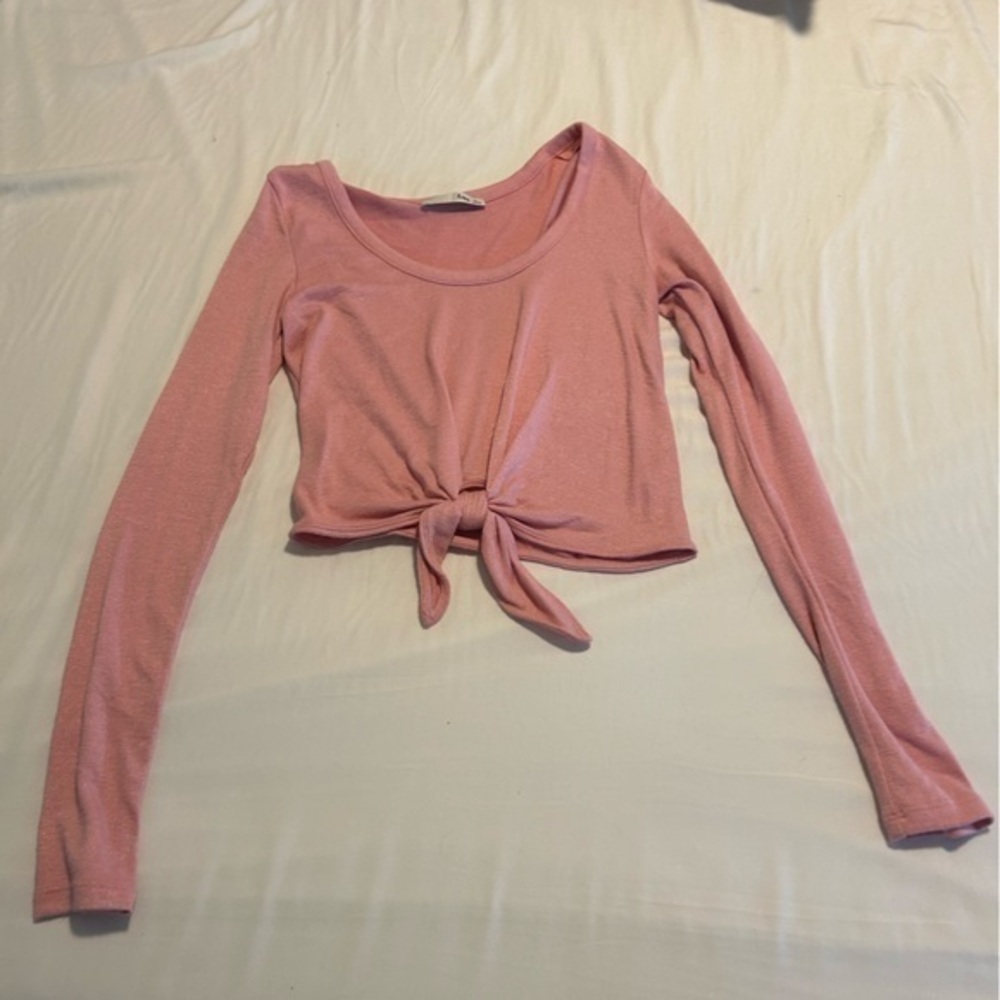 Arizona Wilfred free long sleeve pink crop top with tie - size small